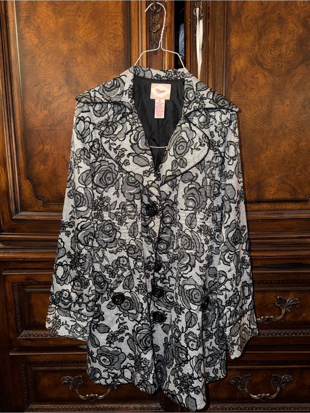 Candies Black & White Floral Pea Coat